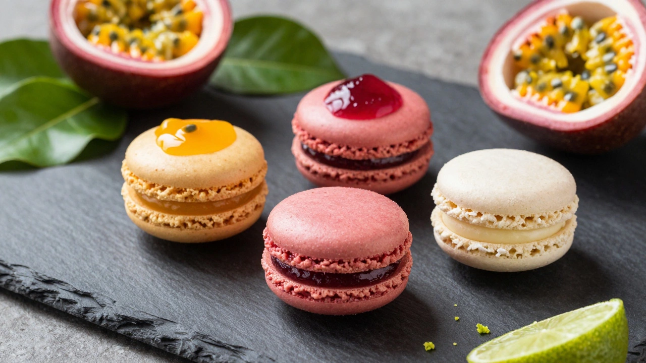 Brazilian fusion macarons with passion fruit and guava