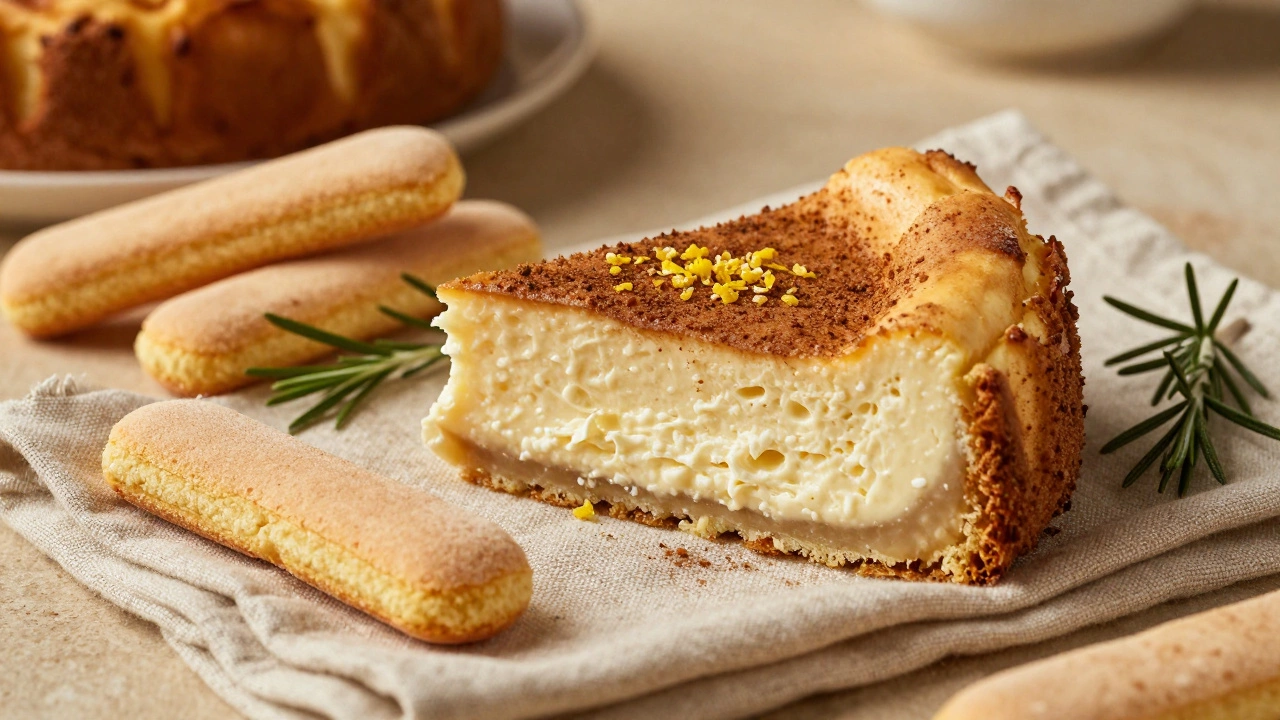 Rustic Italian ricotta cheesecake with ladyfingers and lemon