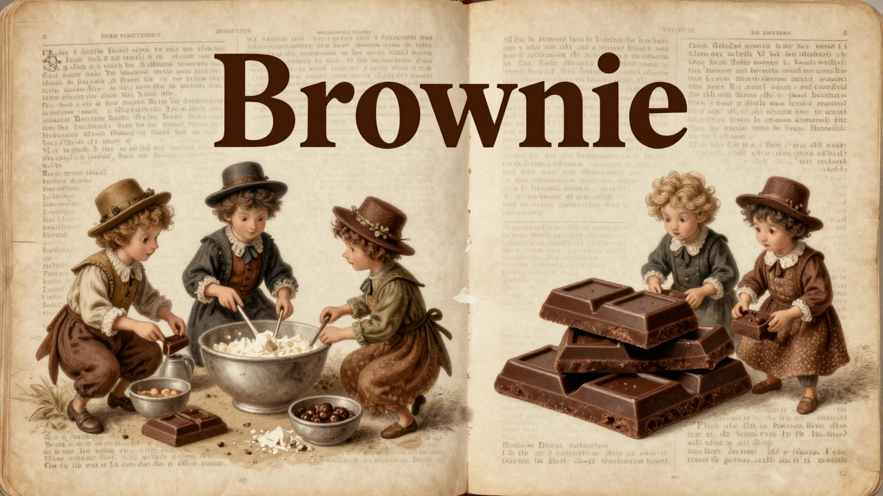 Illustration linking mythical brownie creatures to chocolate desserts