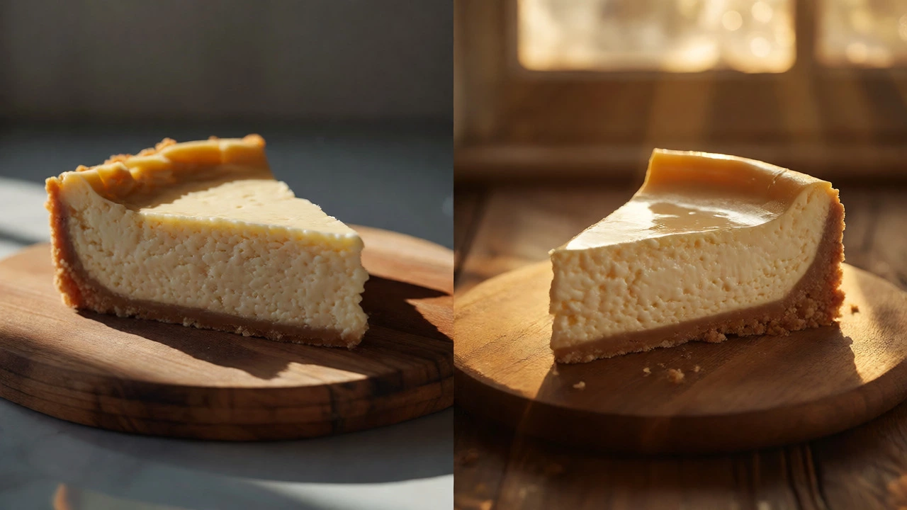 Comparison of dense versus creamy cheesecake textures