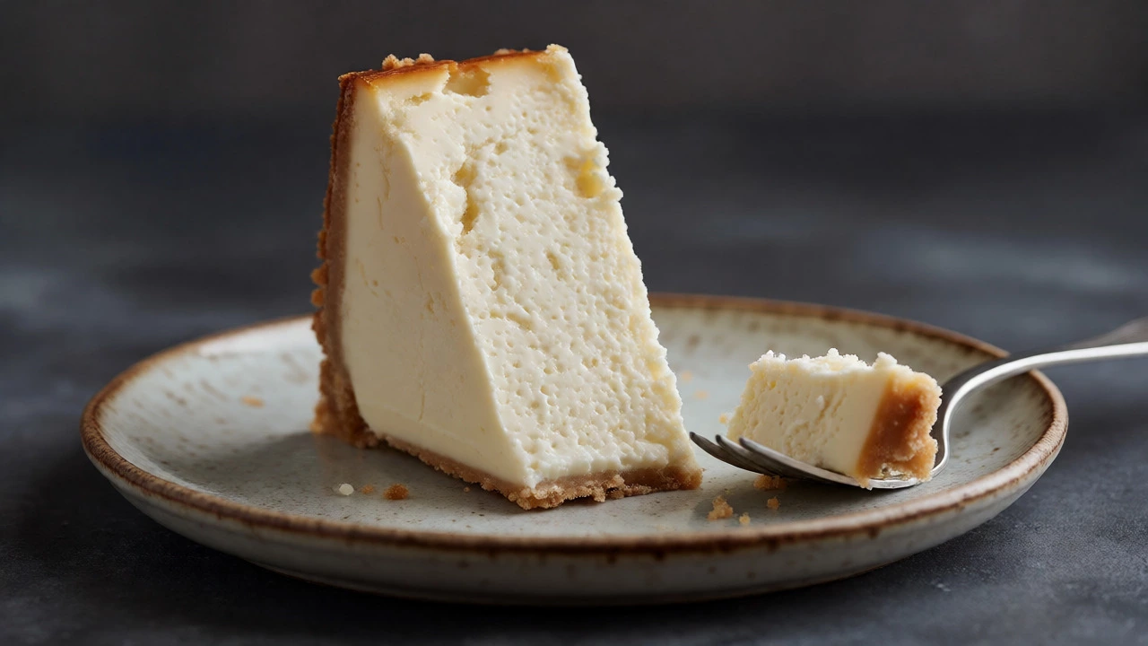 Velvety cheesecake slice showing smooth interior texture